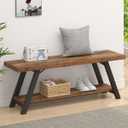 LVB Wood Bench, Industrial Storage Entryway Indoor Bench for Bedroom Hallway Living Room, Rustic Famhouse Wooden Metal Shoe Rack Accent Foyer Bench Seat for Entrance Sitting, Rustic Brown, 47 in Long, 47W x 14.17D x 18.11H Inch