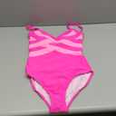 One Piece Swimsuit for Women Modest Full Coverage Bathing Suit Slimming Color Block V Neck Swimwear (Small, Hot Pink)