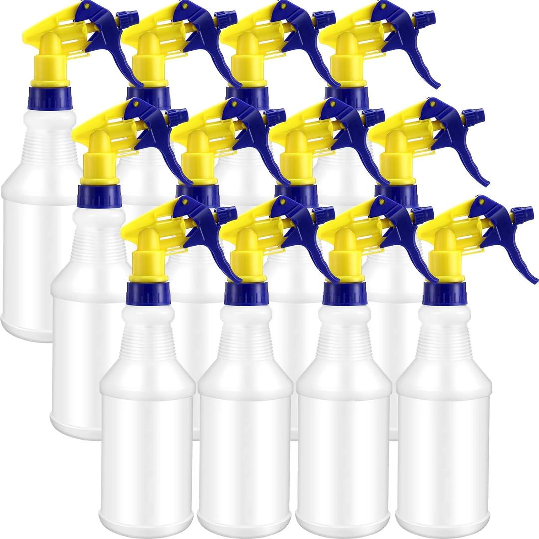 Eccliy 12 Pcs 16 Oz Plastic Spray Bottle, Adjustable Empty Reusable Sprayer for Cleaning, Planting, Water, Bathroom and Kitchen, BBQ, Commercial and Residential (Original,Yellow,Blue)