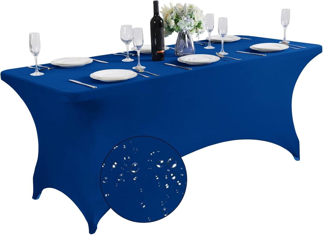 SuperO Waterproof Spandex Table Cover for 6FT Table Universal Fitted Stretch Tablecloth for Party, Banquet, Wedding and Events-Classic Blue (72" x 30" (Rectangular))