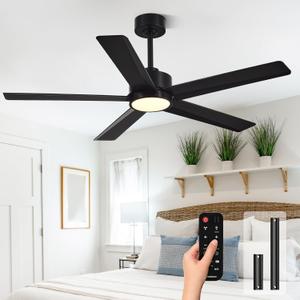 Conciseer Modern Ceiling Fans with Lights,52 Inch Ceiling Fans with Remote for Bedroom Living Room Kitchen, 18W 3CCT Dimmable5 Blades 6 Speed Reversible Quiet DC Motor Black