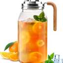 Glass Pitcher With Lid,304 Stainless Steel Lid,2 Seal Ring,64 oz(2 Quart/1.8 Liter),Mason Jar Cold Brew Water Iced Tea Brewing Breast Milk Pitcher,Sun Tea Glass Jar For Outside,Pitchers For Drinks (Brown)