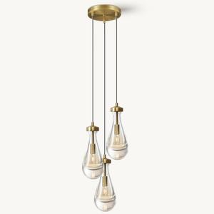 Raindrop Pendant Light Kitchen Island, 3 Lights Gold Pendant Lights for Dining Room, 3-Light Brass Pendant Lighting For Bedroom, Cluster Pendant Light for Bathroom, Livring Room Includes Bulb