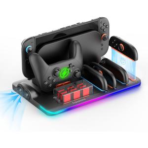 Cooling Fan Pro Controller & Joycons Charger for Switch 2 (2025), Cool Down Joy Con Charging Dock Accessories for Switch2, Cools to Enhance Performance & Extend Console Battery Life (Black)