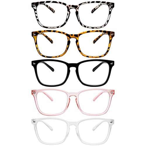 5 Pack Blue Light Blocking Reading Glasses Fashion Square Computer Readers for Women Men, Anti UV Ray Nerd Eyeglasses (5 Mix, +2.75)