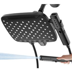 JDO High Pressure Shower Head, 7 Spray Modes Rain Shower Heads with Handheld Spray Combo,Dual Showerhead with 10 Inch Rainfall Spray, Detachable Hand Held Shower, Stainless Steel Hose, Power Wash