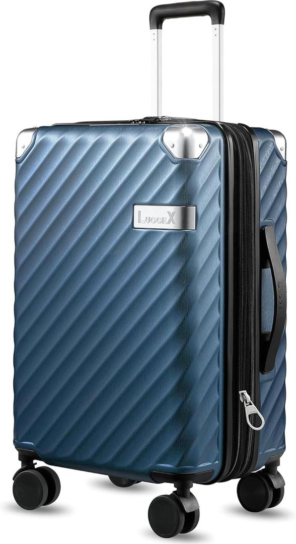 LUGGEX Luggage with Spinner Wheels, Polycarbonate Expandable Hard Shell Suitcase, Carry On 20 Inch, Blue