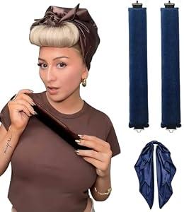 Heatless Hair Curlers Curling Set Overnight Non Heat Hair Curlers Blow Out Foam Jumbo Hair Rollers Set to Sleep for Blowout Long Hair, Silk Head Hair Wrap for Sleeping Heatless Curls Headband Navy