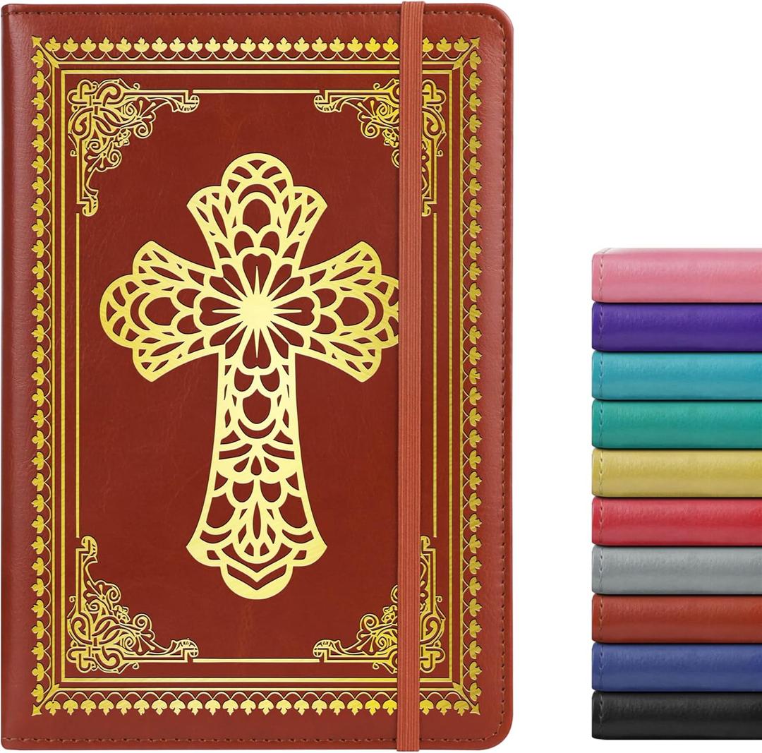 Christian Notebook Gifts for Women Men,Religious Bible Verse Notebook,Faith Prayer Journal for Women Christian Easter Gifts School Supplies (A4 Cross Brown)