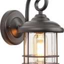 MICSIU Single Oil Rubbed Bronze Porch Light, 1-Pack 9.8 Inch Exterior Wall Sconce with Round Seedy Glass, Waterproof Rustic Outside Lantern for Front Door, Garage, E26 Base