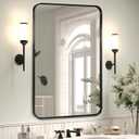 Wall Mount Mirror for Bathroom, Brushed Black Metal Framed Rounded Corner Rectangular Vanity Mirror (24" x 36", Black) (36"L x 24"W)