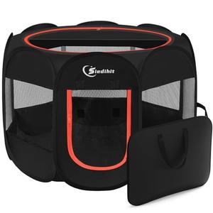 Black Dog Playpen, Puppy Pet Playpen Indoor for Small Dogs Tent Crates Cage Indoor/Outdoor, Portable Pop Up Dog Kennel Playpen with Carrying Case for Dogs/Cats/Rabbits, Removable Zipper Top