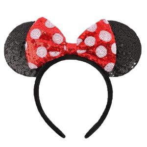 XINXIYAN Mouse Ears Headbands for Women Glitter Sequin Mouse Ears Bow Headband Birthday Party Princess Decoration (Red Bow, one size)