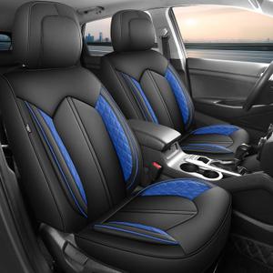 FREESOO Car Seat Covers Full Set, Breathable Faux Leather Seat Covers for Cars, Automotive Universal Seat Cover Protector Fit for Most Sedan SUV Pick-up Truck(BlackBlue)