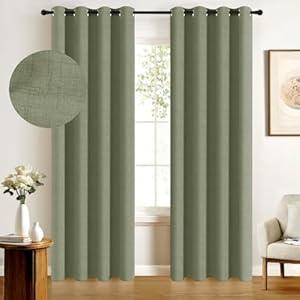 100% Blackout Shield Linen Blackout Curtains for Bedroom, Light Sage Grommet Curtains for Living Room, Thermal Insulated Room Darkening Drapes for Nursery, Boho Home Decor, 50" W x 108" L, 2 Panels