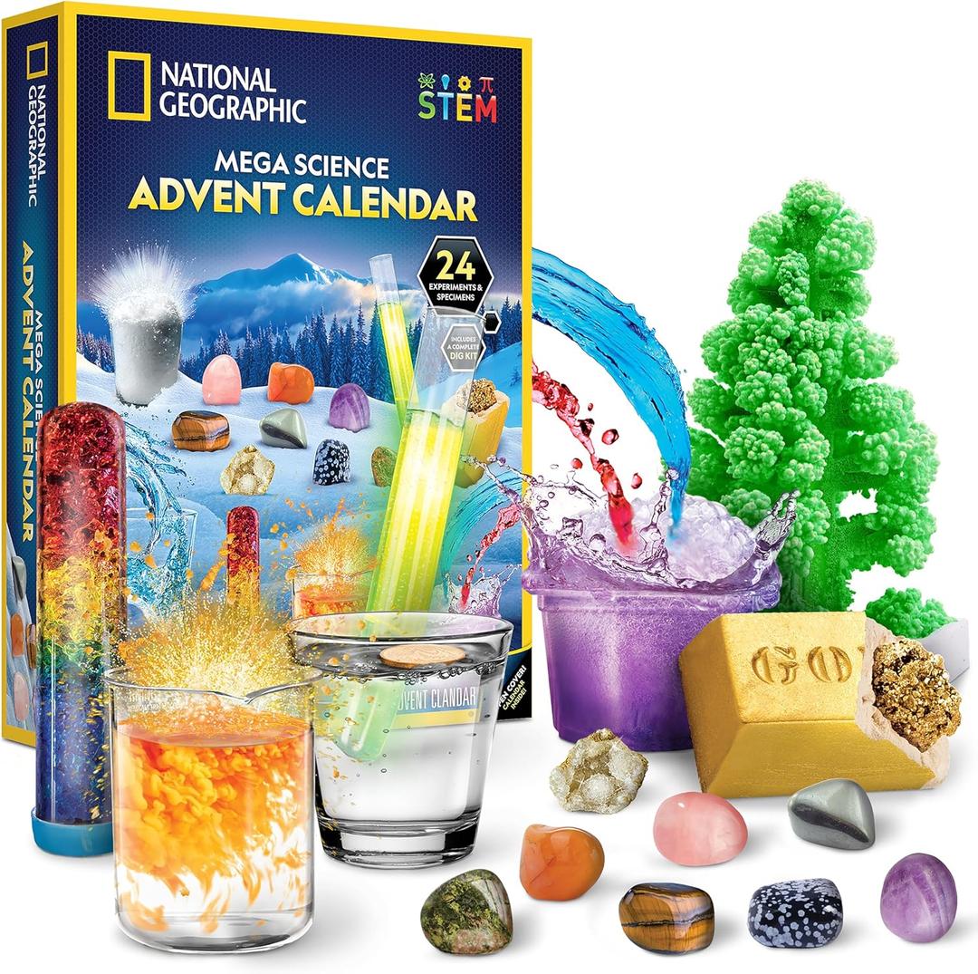 NATIONAL GEOGRAPHIC 2026 Science Kit & Rock Collection Advent Calendar  Jumbo Advent Calendar with 24 Days of Science Experiments, Gemstones & More for Kids, STEM Projects for Kids Ages 8-12
