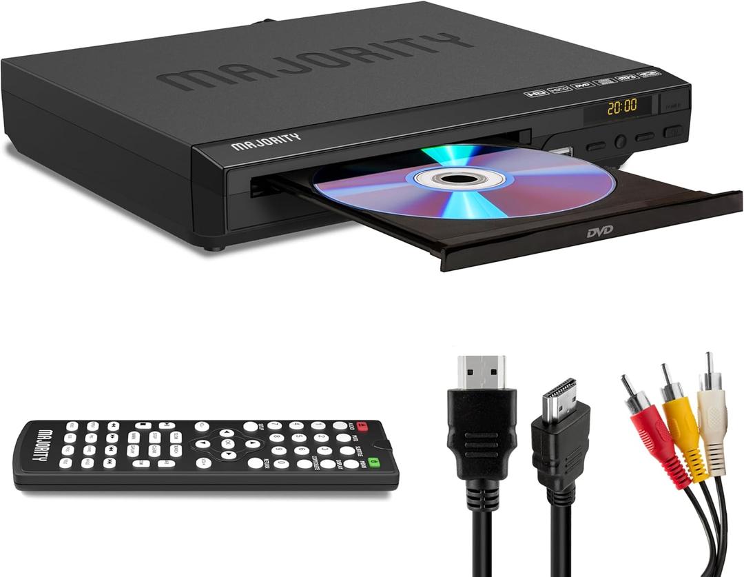 2025 Model HDMI DVD Player for TV | 1080P Region Free DVD-Players for Smart TV | Mini DVD Player with USB, CD & MP3 | HDMI Cable, RCA Cable & Remoted Control | MAJORITY DVD
