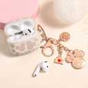Girovo Compatible with Apple Airpods 4 Case 2024 Women, Soft Silicone Two-Tone Funny Cartoon Engraved Portable 360 Full Protection Anti-Scratch Air pod 4 Case Starlight/Pink