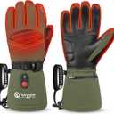 SAVIOR HEAT Heated Gloves for Men Heated Ski Gloves 10h Warm 7.4V 3000mAh Battery Thick Lining Waterproof Goatskin Palm Anti Loss Lanyard Outdoor Skiing Snowboarding for Winter (Large, green)