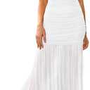 LAGSHIAN Women's Elegant Formal Long Dress One Shoulder Sleeveless Ruched Bodycon Evening Dress,Medium