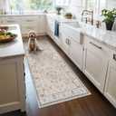 Runner Rug - 3x6 Kitchen Rugs Entryway Rug Runner Vintage Soft Floor Mat Non Slip Indoor Farmhouse Carpet for Bathroom Living Room Bedroom (3 X 6, Beige)