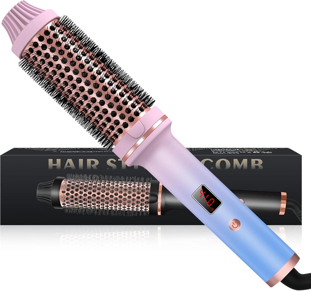 Thermal Brush,10 Temperatures LCD Display Upgrade to 400F 1.5 in Heated Round Brush Curling Iron Heated Ceramic Tourmaline Ionic Comb 110-240V Volum (Multicolored)