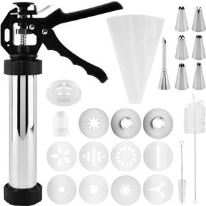 3-in-1 Stainless Steel Churros Maker Machine  Multifunctional Cookie Press with Piping Bag, Nozzles & Discs