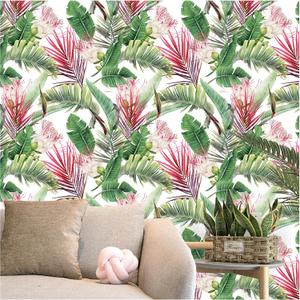 Tropical Wallpaper Peel and Stick, Green Removable Wall Paper for Bathroom, Palm Leaf Stick On Contact Paper for Cabinet, Renter Friendly for Kitchen Bathroom Bedroom, 17.5’’ x 118’’