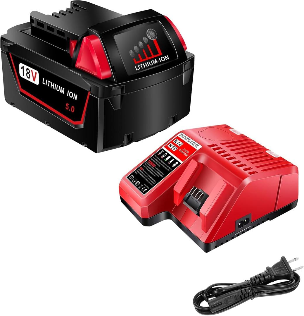 18V Battery and Charger for Milwaukee M18 Battery with Milwaukee Battery Charger, Capacity Output 5.0Ah