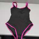 BMJL Women's One Piece Swimsuit Sports Adjustable Strap Bathing Suit Color Block Ribbed High Cut Swimsuits (Medium, Black/Pink)