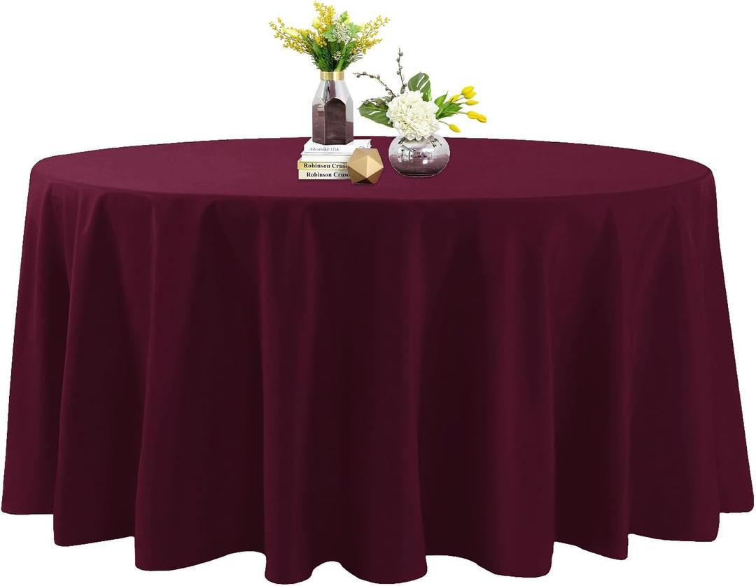 120 Inch Stain and Wrinkle Resistant Washable Polyester Table Cloth, Decorative Table Cloth for Dining Table, Buffet Parties and Wedding, Burgundy