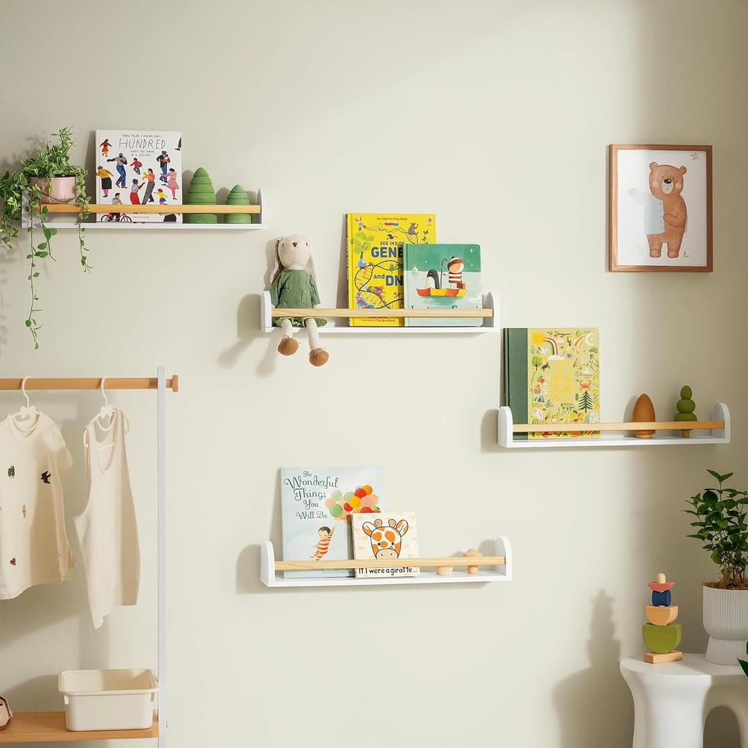 SANOA & CO. Nursery Book Shelves for Wall  23" Nursery Wall Decor, Floating Bookshelf for Kids Room, White Book Shelf Decor for Boys & Girls - Arch Style, 4-Pack (23 inches)