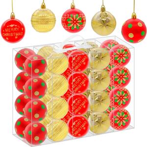 2 x 40PCS 2.36" Christmas Balls Ornaments, Plastic Christmas Tree Ornaments, Holiday Baubles, Hanging Decorations for Xmas Trees Holiday Party, Gold Red Baubles