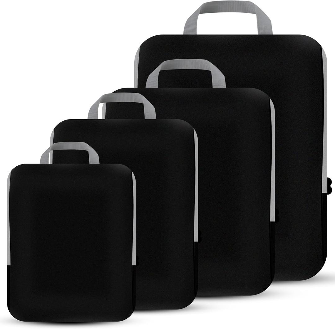 4 Set Compression Packing Cubes Travel - Travel Accessories Expandable Packing Organizers for Carry On - Essentials Luggage Travel Bags (Black)