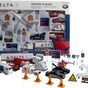 Daron Delta Airport 25-Piece Die-Cast Metal and Plastic Airplanes, Vehicles, and Accessories Playset Toy and Collectible for Ages 3+