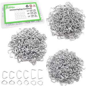 Hog Rings Assortment Kit Professional Upholstery 1/2" 3/4" 3/8"Galvanized Hog Rings Installation Assortment Kit for Animal Pet Cages,Ropes,Meat Bags& Sausage Casings,Furniture Upholstery