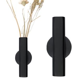 7" Wall-Mounted Flower Tube, Top/Bottom Open Vase, Wall Metal Flower Tube Decoration Holder for Flower Display, Home Office Living Room Bedroom Decoration with Adhesive Material, 2pcs(Black)