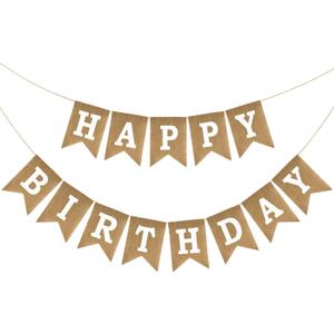 Anwyll Happy Birthday Banner - NO DIY Burlap Happy Birthday Banner Sign Happy Birthdays Party Decoration Happy Birthdays Banners Bunting for Women Men Girl Boy Celebration Party Backdrops (Brown)
