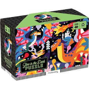 Mudpuppy Dragons  100 Piece Glow in The Dark Jigsaw Puzzle with a Fantastical Scene of Fire Breathing Dragons and Hidden Medieval Details in The Dark