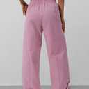 Women's Wide Leg Pants Y2K Trendy Elastic Waist Track Pants Baggy Tie Knot Trousers with Zipper Pockets Streetwear Casual (M)