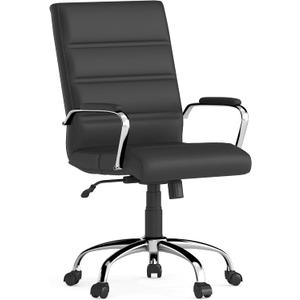 Flash Furniture Whitney Mid-Back Swivel LeatherSoft Desk Chair with Padded Seat and Armrests, Adjustable Height Padded Office Chair, Black