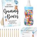 Qilery 122 Pcs Baby Shower Games Guess How Many Bears 100 Guessing Cards 20 Pencils 1 Bottle 1 Wood Standing Sign for Baby Shower Games Gender Reveal Party Decoration(Blue)