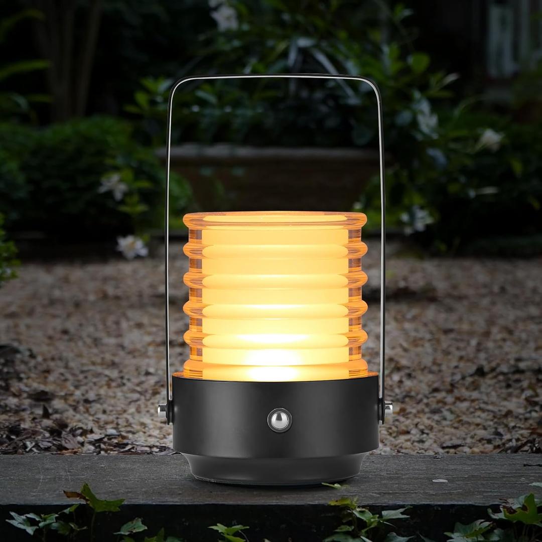 Portable Outdoor Small Table Lamp for Bedroom Night Lights 3 Way Dimmable Touch Lamp USB Type-C Charging Ports for Baby Nursery/Bathroom/Hallways/Living Room (Black), MKCH-333