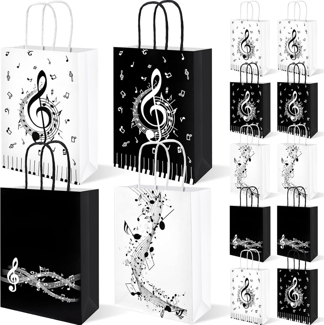 Bolsome 24 Pcs Music Notes Gift Bags Musical Note Paper Gift Treat Bags for Social Media Music Theme Birthday Party Baby Shower Music Theme Party Supplies