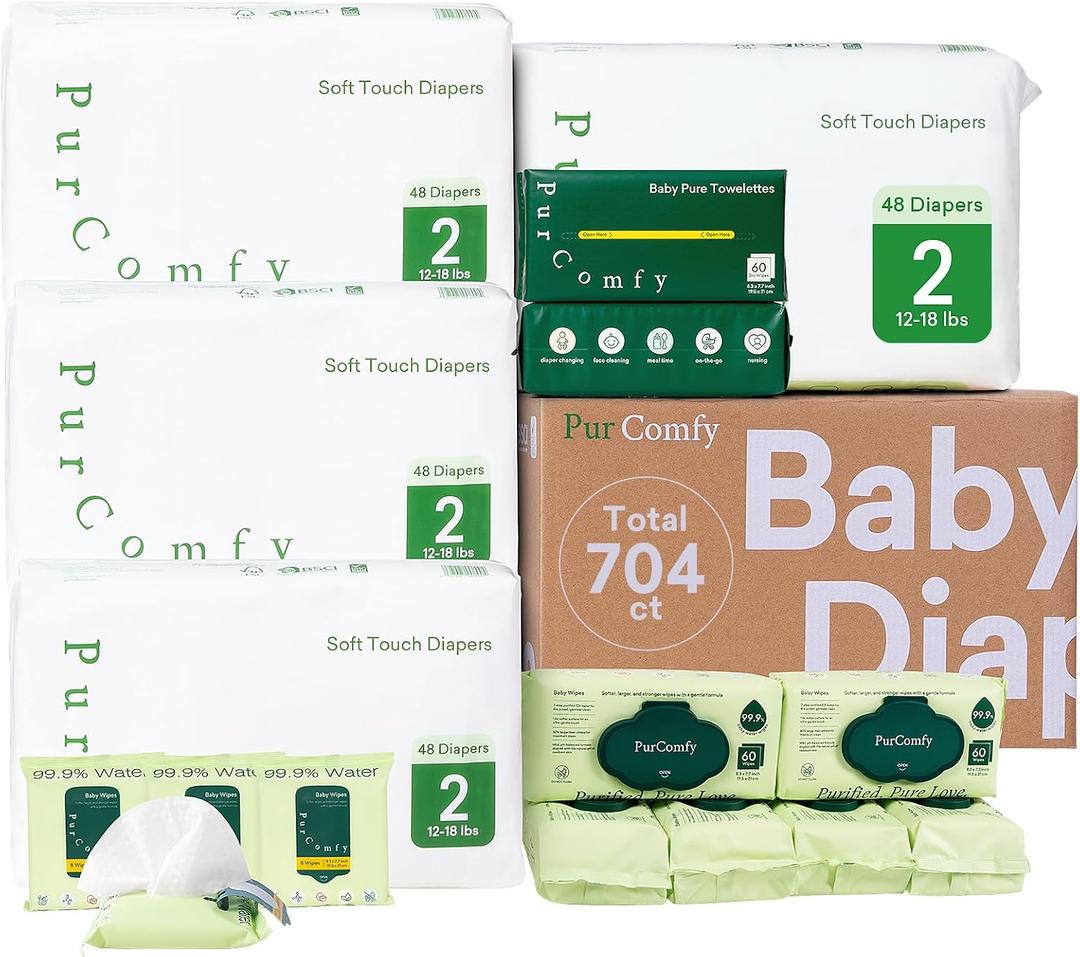 PurComfy Baby Diapers and Wipes Kit, Size 2, Baby Wipes, Baby Dry Wipes