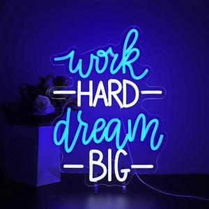 Neon Sign - HSJNJKFU Work Hard Dream Big Neon Signs for Wall Decor, Led Signs for Home Office Classroom Party Room Decor - LED Neon USB Powered