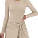 Caracilia Women Long Sleeve Tennis Dress 2026 Spring Bodycon Tie Waist Romper Skorts Athletic Mini Dresses Built in Shorts, Large