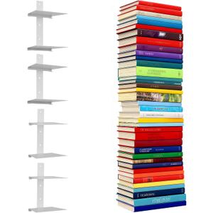 8 Tier Invisible Floating Bookshelves for Wall,Heavy Duty Floating Book Shelves, Metal Book Organizers Vertical Spine Book Tower for Home Office, 4 Pack(White)