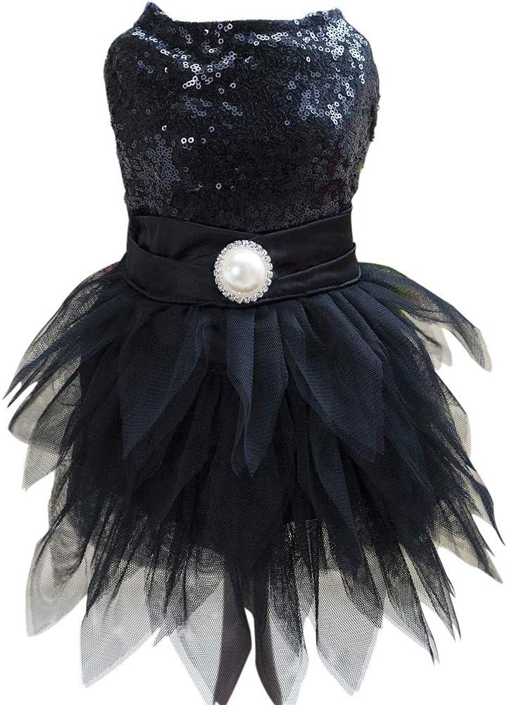 Tangpan Beam Waist Christmas Pet Costume Dog Dance Skirt Satin Camp Party Dress (XX-Large, Black)