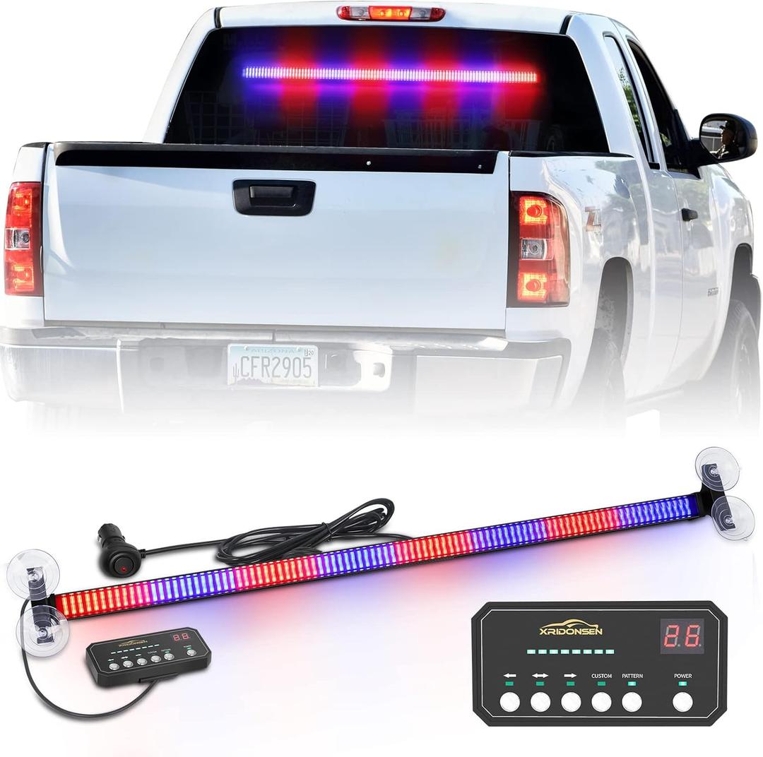 XRIDONSEN 35 inch Traffic Advisor Police Light Bar 144 LED Red Blue Police Lights Emergency Strobe Warning Flashing Safety Interior Windshield w/Directional Arrow for Law Enforcement Vehicles Trucks